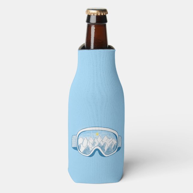 Ski Goggles With Reflection of Mountains Bottle Cooler (Bottle Front)