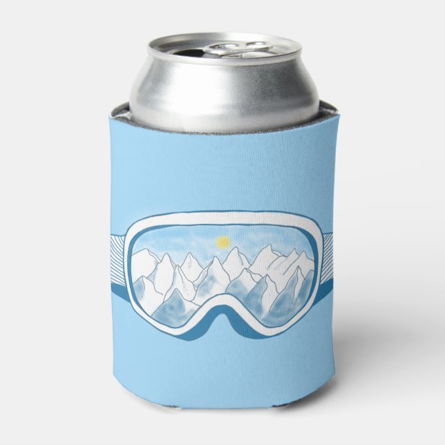 Ski Goggles With Reflection of Mountains Can Cooler (Can Front)