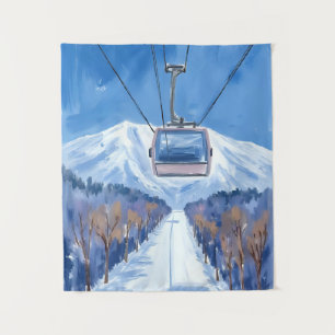 Ski Gondola Snow Mountain Watercolor Tapestry