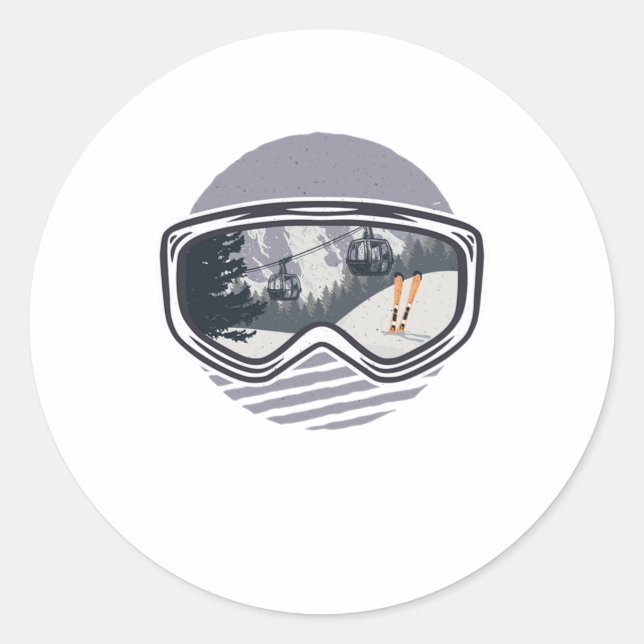 Ski Googles Lift Skier Skiing Winter Sports Gift Classic Round Sticker (Front)