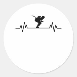 Ski Heartbeat Skiing Fun Winter Sports Slopes Gift Classic Round Sticker