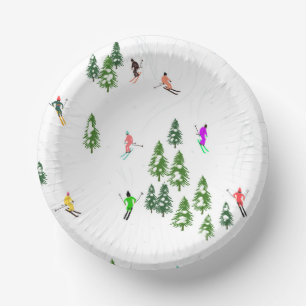 Ski Holiday Skiers Illustration Paper Plate