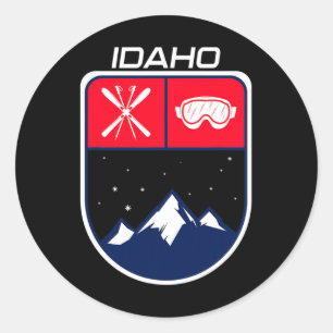 Ski Idaho Mountain Skiing Trail Skier Goggle Pole Classic Round Sticker