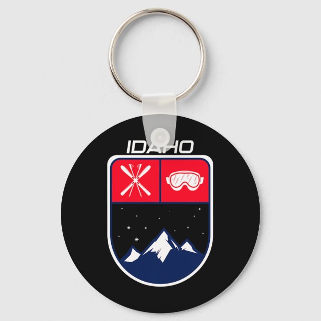 Ski Idaho Mountain Skiing Trail Skier Goggle Pole  Keychain (Front)