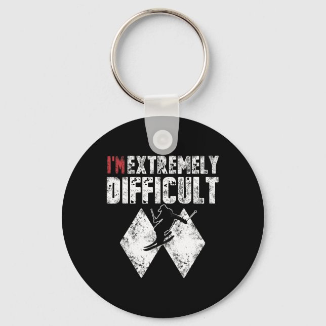 Ski I'm Extremely Difficult Funny Skier Men Snowbo Keychain (Front)