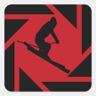 SKI IN RED SQUARE STICKER