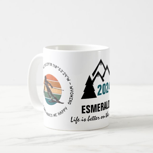 Ski Jackson Hole, Wyoming - Woman Skier Black Text Coffee Mug (Front Left)