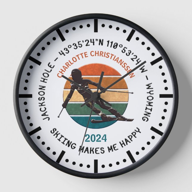 Ski Jackson Hole, Wyoming - Woman Skier Silhouette Clock (Front)