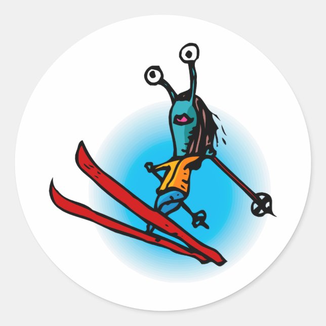Ski Jump Alien Sister Classic Round Sticker (Front)
