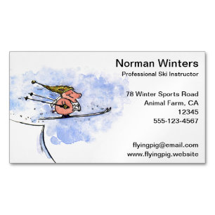 Ski Jump Pig Magnetic Business Card