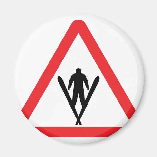 ski jump warning sign magnet (Front)
