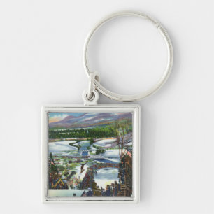 Ski Jumper Takes off from the Olympic Ski Hill Keychain