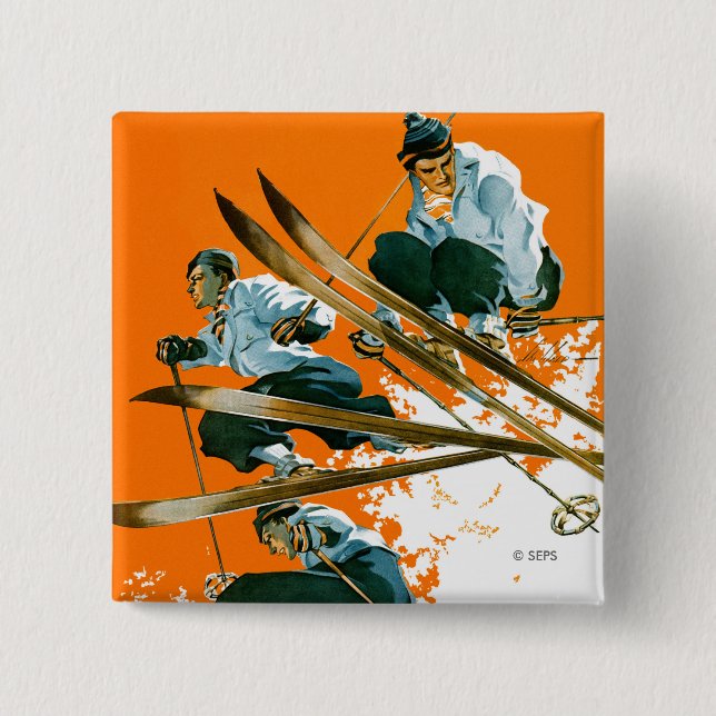 Ski Jumpers by Ski Weld 2 Inch Square Button (Front)