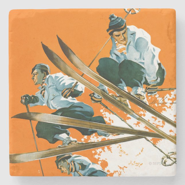 Ski Jumpers by Ski Weld Stone Coaster (Front)