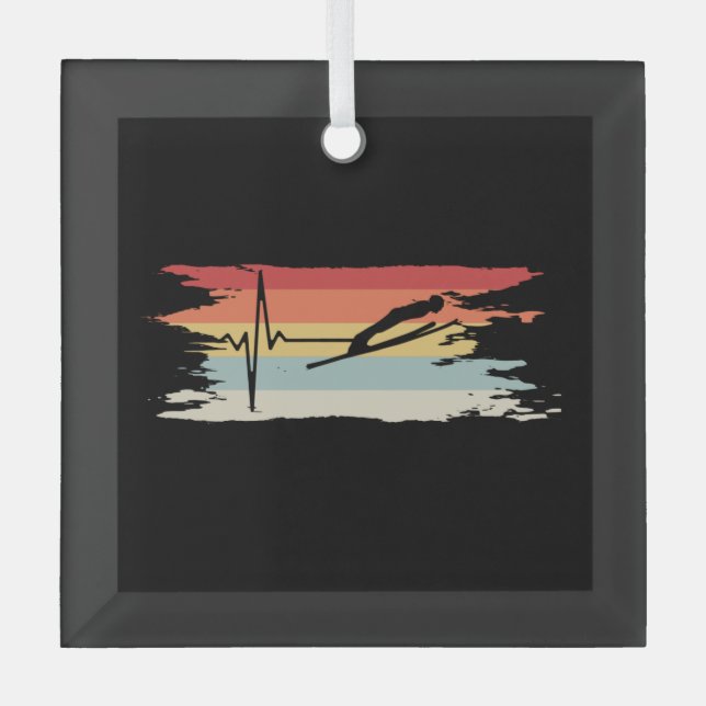 Ski Jumping Retro Glass Ornament (Front)