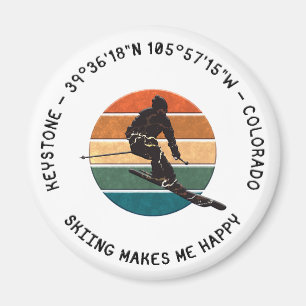 Ski Keystone, Colorado - Man Skier, Black Text Magnet
