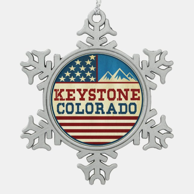 Ski Keystone Colorado Skiing Snowflake Pewter Christmas Ornament (Front)