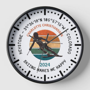 Ski Keystone, Colorado - Woman Skier, Black Text Clock