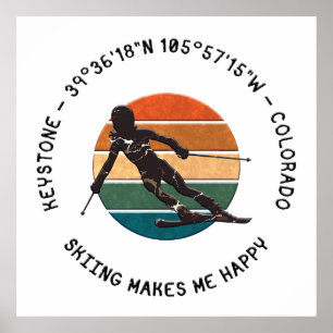 Ski Keystone, Colorado - Woman Skier, Black Text Poster