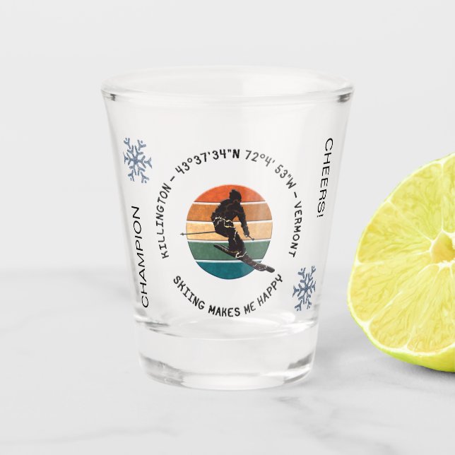 Ski Killington, Vermont - Man Skier, Black Text Shot Glass (Front)