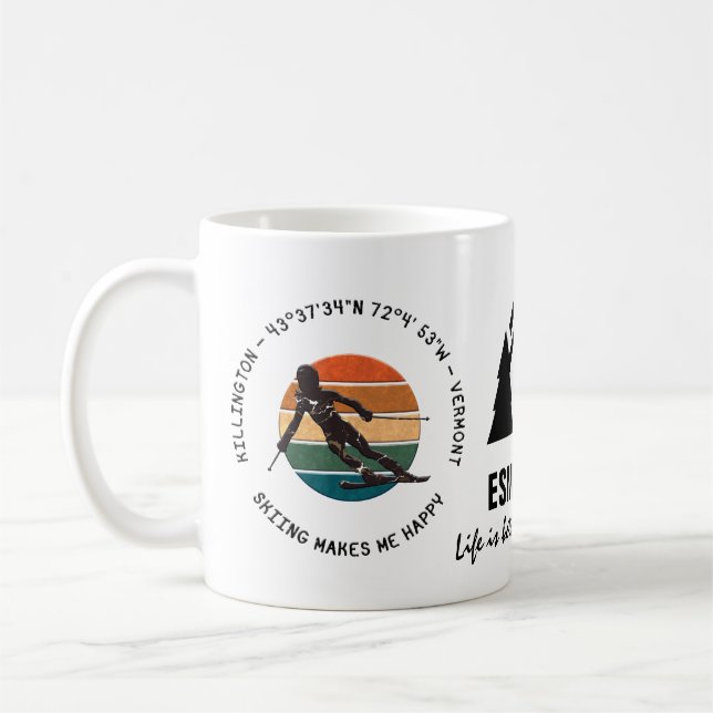 Ski Killington, Vermont - Woman Skier, Black Text Coffee Mug (Left)