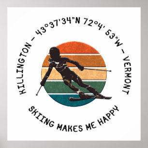 Ski Killington, Vermont - Woman Skier, Black Text Poster
