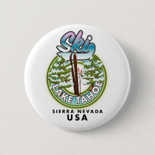 Ski Lake Tahoe Sierra Nevada USA 2 Inch Round Button