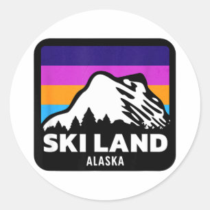 Ski land fairbanks alaska skiing snowboarding classic round sticker