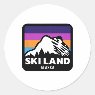 Ski Land Fairbanks Alaska Skiing Snowboarding Fami Classic Round Sticker