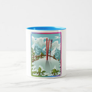 Ski landscape cartoon Two-Tone coffee mug