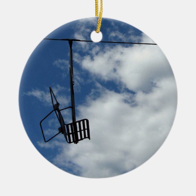 Ski Lift and Sky Ceramic Ornament (Front)