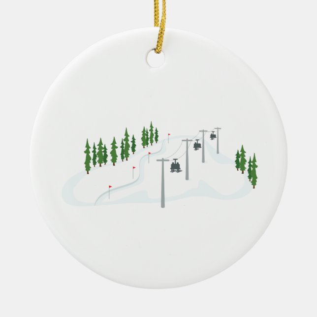 Ski Lift Ceramic Ornament (Front)