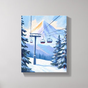 Ski Lift   Mountain Winter Watercolor Skiing Canvas Print