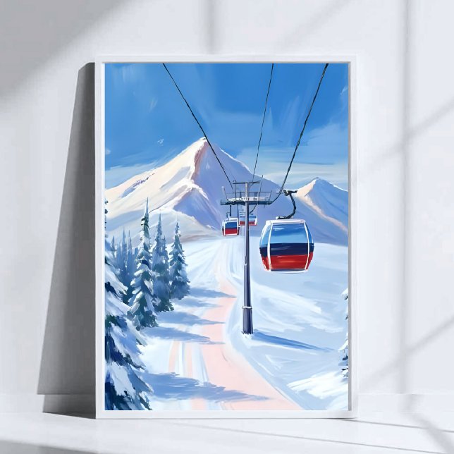 Ski Lift | Snow Mountain Gondola Watercolor Poster (Creator Uploaded)