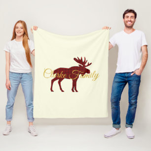 Ski Lodge Moose Plaid Holiday Fleece Blanket