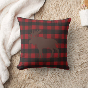 Ski Lodge Moose Plaid Holiday Party Throw Pillow