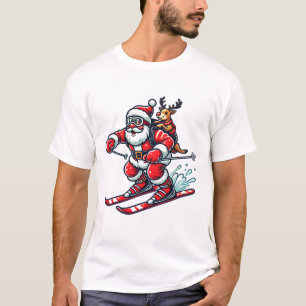 Ski Lovers Squad Team Skier Santa Reindeer Skiing T-Shirt