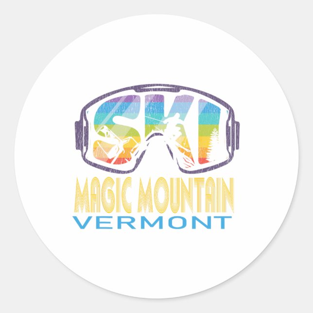 Ski Magic Mountain Vermont Skiing Vacation  Classic Round Sticker (Front)