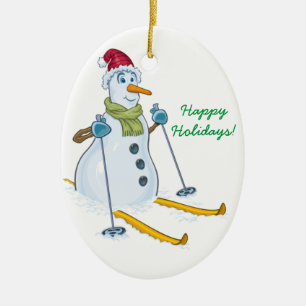Ski-man Snowman Happy Holidays Ceramic Ornament