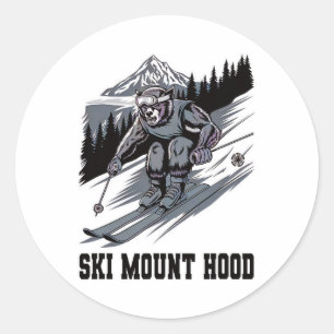 Ski Monster Racing Down Mount Hood Oregon Wow Fun Classic Round Sticker