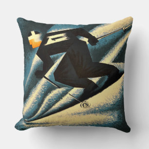Ski Mont Blanc 1951 Vintage French Skiing Poster Throw Pillow