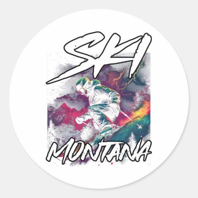 Ski Montana Downhill Skiing Adventure Montana Usa  Classic Round Sticker (Front)