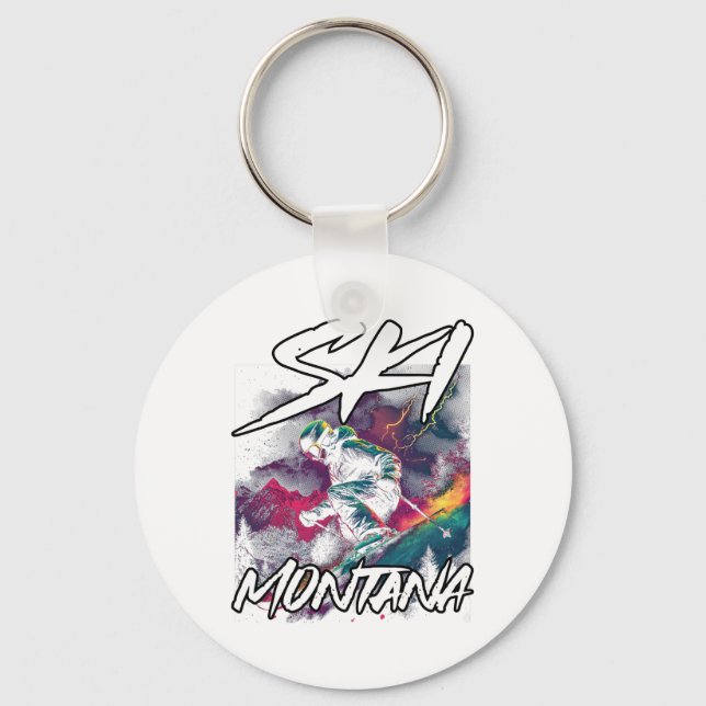 Ski Montana Downhill Skiing Adventure Montana Usa  Keychain (Front)