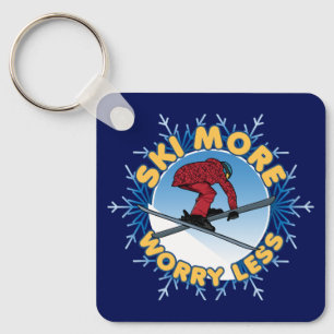 Ski More Worry Less   Skiing Quote Keychain