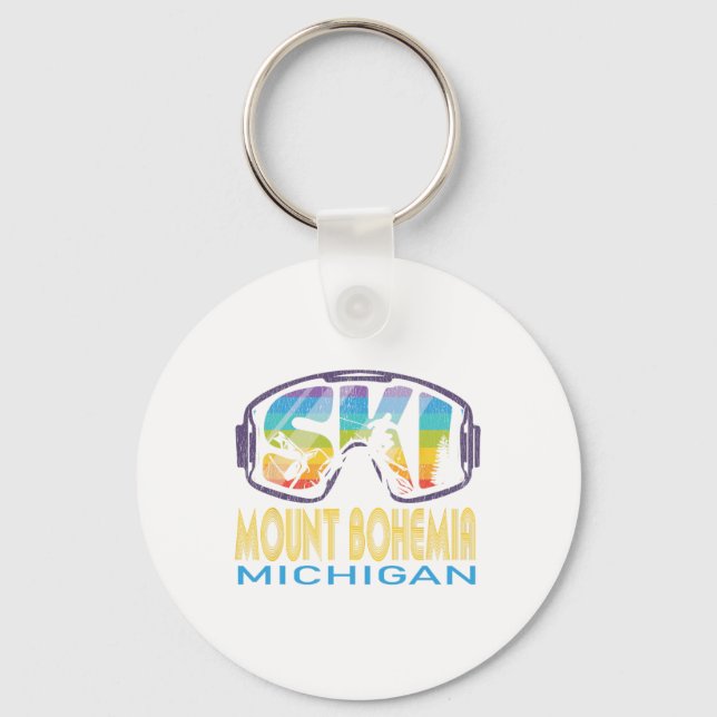 Ski Mount Bohemia Michigan Skiing Vacation  Keychain (Front)