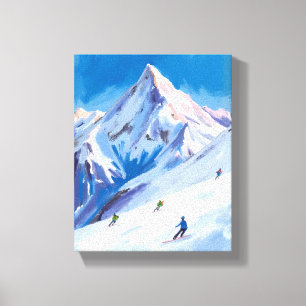 Ski Mountain Slopes Winter Watercolor Canvas Print