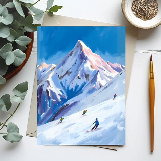 Ski Mountain Slopes Winter Watercolor Card (Creator Uploaded)