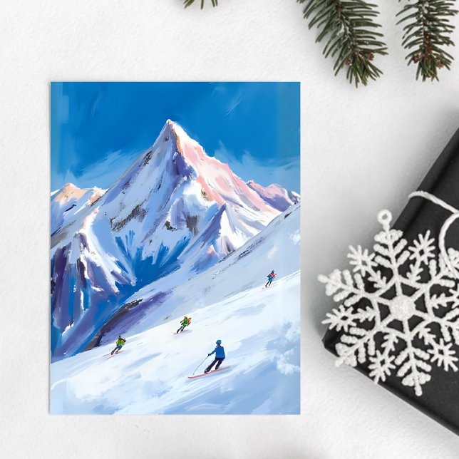 Ski Mountain Slopes Winter Watercolor Postcard (Creator Uploaded)