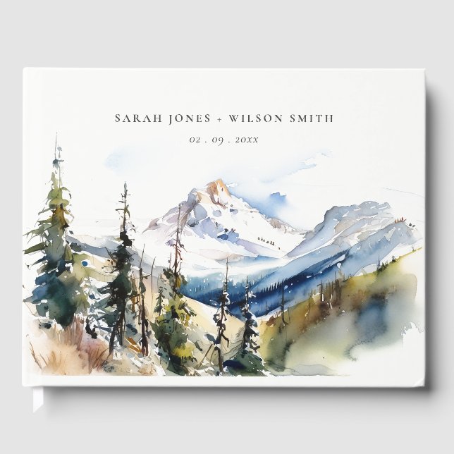 Ski Mountain Telluride Colorado Watercolor Wedding Guest Book (Front)
