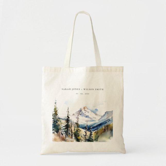 Ski Mountain Telluride Colorado Watercolor Wedding Tote Bag (Front)
